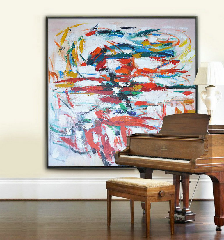 Extra Large Canvas Art,Oversized Contemporary Art,Hand Painted Aclylic Painting On Canvas,Red,White,Blue,Orange.etc